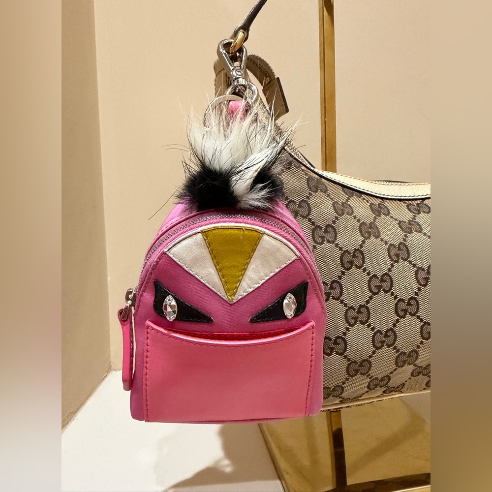 Fendi Pink Nylon and Leather Monster Backpack Charm
